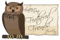 Fancy Eurasian Eagle-owl with Scroll Celebrating Bird Day, Vector Illustration