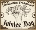 Scroll With Fist Drawing Symbolizing Freedom During Jubilee Day, Vector Illustration