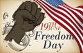 Scroll with U.S.A. Flag and Shackled Fist Drawing for Freedom Day, Vector Illustration Royalty Free Stock Photo