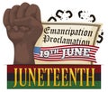 Emancipation Proclamation, Fist Breaking Chains and Flag to Celebrate Juneteenth, Vector Illustration