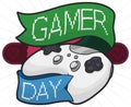 Game Controller with Ribbons ready for Gamer Day Celebration, Vector Illustration