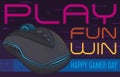 Gaming Mouse and Greeting Message for a Happy Gamer Day, Vector Illustration