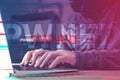 Pwned computer, hacker using laptop to get power over devices connected to a network Royalty Free Stock Photo