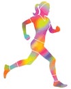 Woman jogger with profile view in rainbow colors