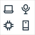 px devices line icons. linear set. quality vector line set such as smartphone, cpu, microphone Royalty Free Stock Photo