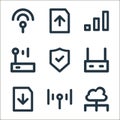 px network and communication line icons. linear set. quality vector line set such as cloud server, wifi, file download, router, Royalty Free Stock Photo