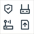px network and communication line icons. linear set. quality vector line set such as file upload, router, router Royalty Free Stock Photo