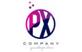 PX P X Circle Letter Logo Design with Purple Dots Bubbles
