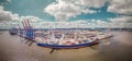 Aerial view of a Container Terminal in the Port of Hamburg by sunshine with many clouds Royalty Free Stock Photo