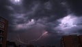 Urban lightning stormy sky