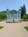 Pyatigorsk, Russia - August 16, 2022: View of the building of the Lermontov Gallery in the park Tsvetnik in the city of Pyatigorsk