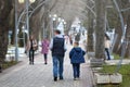 People walk down the street in Tsvetnik Park. Pyatigorsk, Rusia Royalty Free Stock Photo