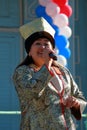 Woman sings the song. National Unity Day in Russia Royalty Free Stock Photo