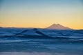 Winter landscape of the Elbrus Mount at sunset