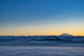 Sunset horizon landscape of the Elbrus Mount in winter