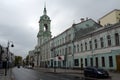 Pyatnitskaya street in the center of Moscow.View of the bell tower of the Church of the beheading Of John the Baptist