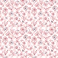 Pychedelic eamless pattern with flowers and butterflies on grid distorted background. Groovy summer print for fabric, paper, T-