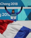 Olympic champion Martin Fourcade of France competes in biathlon men`s 12.5km pursuit at the 2018 Winter Olympics Royalty Free Stock Photo