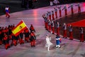 Lucas Eguibar carrying the flag of Spain leading the Spanish Olympic team at the PyeongChang 2018 Winter Olympic Games