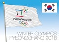 PYEONGCHANG, SOUTH KOREA, FEBRUARY 2018 - Winter Olympics games flag and symbol, South Korea
