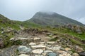 PYG track hiking route up to foggy Snowdon mountain summit - 2