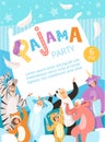Pyjamas party. Poster invitation for costume nightwear clothes pyjamas celebration kids and parents vector placard