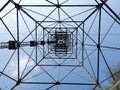 The pylon of the cableway that connects the towns of Albino and Selvino. Green painted pylons to camouflage them in the woods Royalty Free Stock Photo