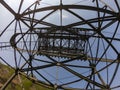 The pylon of the cableway that connects the towns of Albino and Selvino Royalty Free Stock Photo