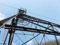 The pylon of the cableway that connects the towns of Albino and Selvino. Green painted pylons to camouflage them in the woods Royalty Free Stock Photo