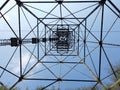 The pylon of the cableway that connects the towns of Albino and Selvino. Green painted pylons to camouflage them in the woods Royalty Free Stock Photo