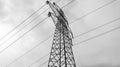 Pylon of the electricity power line on white sky background .High tension power. electricity line.electric tower Royalty Free Stock Photo