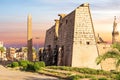 Pylon with obelisk in Luxor Temple, beautiful sunset view, Egypt Royalty Free Stock Photo