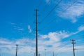 pylon producing energy. voltage transmission on electric tower. high voltage powerline. powerful substation. electricity