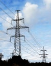 Pylon and transmission power line in sunset Royalty Free Stock Photo