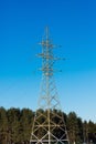 Pylon and transmission power line in sunset Royalty Free Stock Photo
