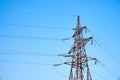 Pylon and transmission power line in sunset Royalty Free Stock Photo