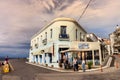 View of a traditional taverna and souvenirs store at the waterfront of Pylos, Greece