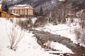 Pylypets, Ukraine, January 3 2020: Hotel in Karpaty during wintertime