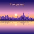 Pyongyang city silhouette on sunset background