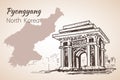 Pyongyang city sketch. North Korea. Arch of Triumph Pyongyang, N