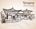 Pyongyang city sketch. North Korea.