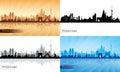 Pyongyang city skyline multicolored silhouettes set