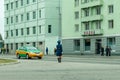 Female traffic police officer directing traffic in Pyongyang, North Korea