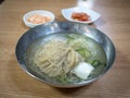 Pyongyang Naengmyeon, Korean noodle dish of handmade noodles made from buckwheat and cold broth made from beef.