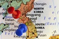 Pyongyang and Seoul pinned map