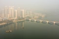 Pyongyang skyline with the newly built Changjon Apartment Complex and the Taedong River Royalty Free Stock Photo