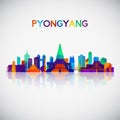 Pyongyang skyline silhouette in colorful geometric style.