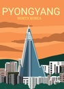 Pyongyang skyline sunset view best for travel poster