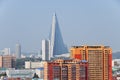 North Korea, Pyongyang. View of the city from above. Ryugyong Hotel Royalty Free Stock Photo