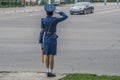 The Pyongyang traffic police women are beautiful scenery in the streets. Pyongyang, North Korea